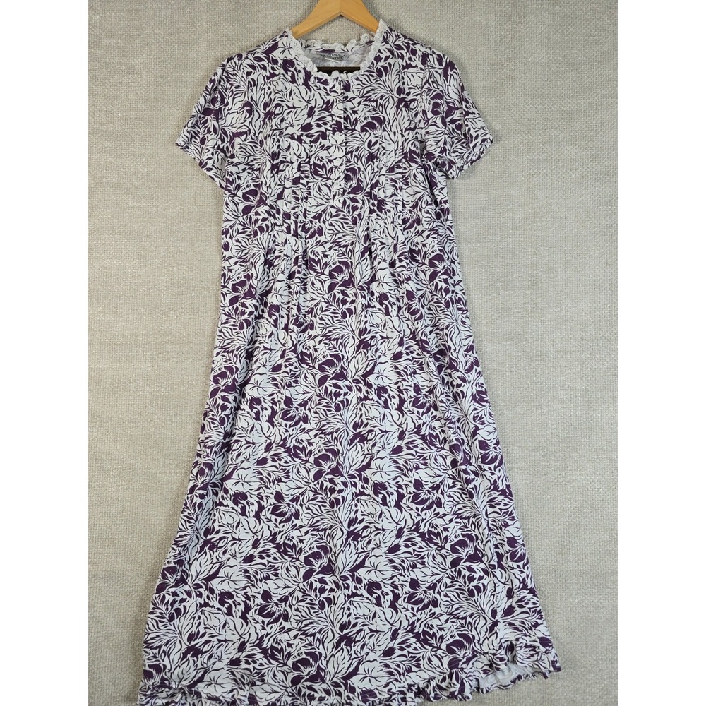 Cozee Corner Womens Purple Floral Cotton Lace Trim Maxi Nightgown Size M